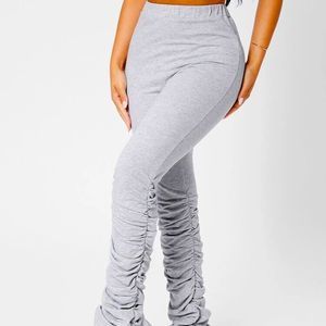 PETITE Elastic Waist Solid Ruched Pants